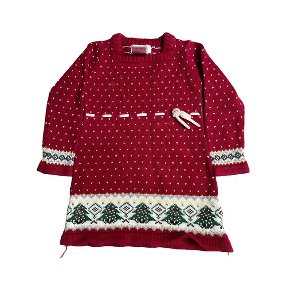 Savannah Girl's Red Christmas Sweater Knitted Dress Crochet Long Sleeve 18M - Picture 1 of 5